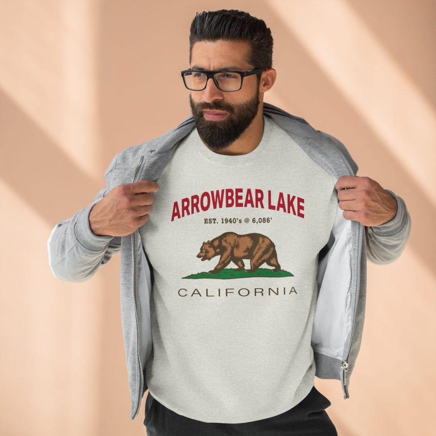 arrowbear lake premium california bear crewneck sweatshirt with est. date + elevation