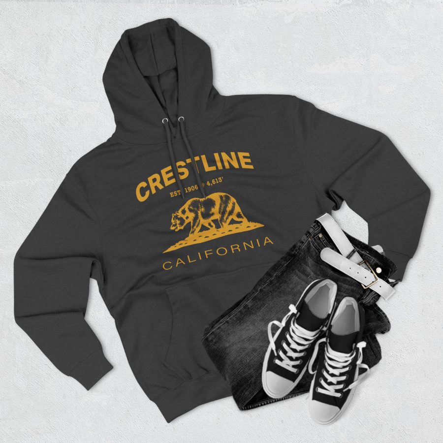 crestline, ca premium california bear hoodie with est. date and elevation