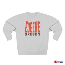 eugene premium crewneck sweatshirt with custom state shaped typeface