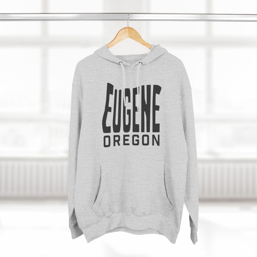 eugene oregon premium hoodie with custom state shaped typeface