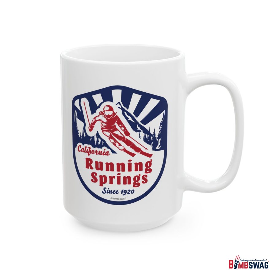 running springs coffee mug with our classic snow ski badge design