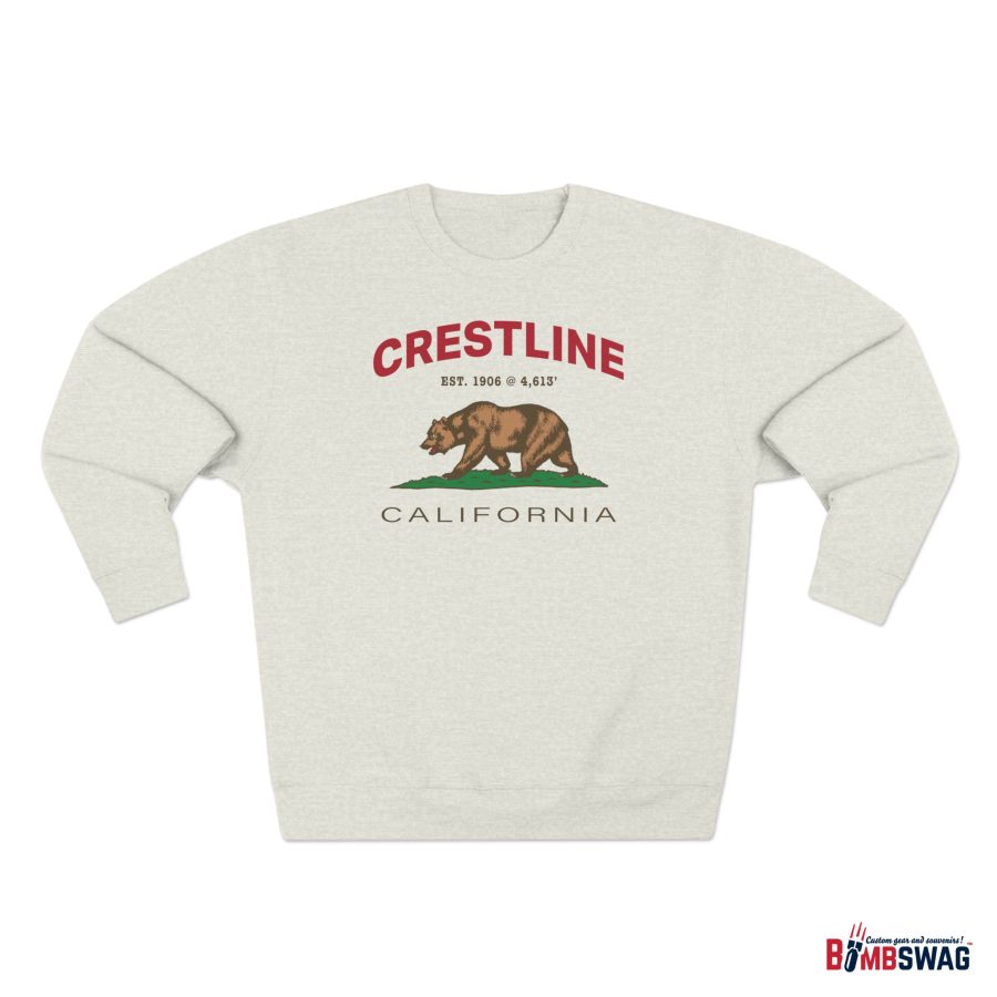 crestline, ca premium california bear crewneck sweatshirt with est. date + elevation