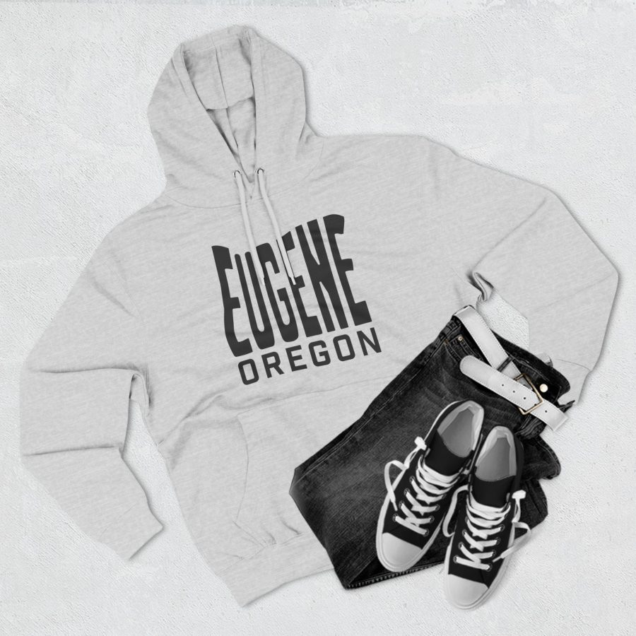 eugene oregon premium hoodie with custom state shaped typeface