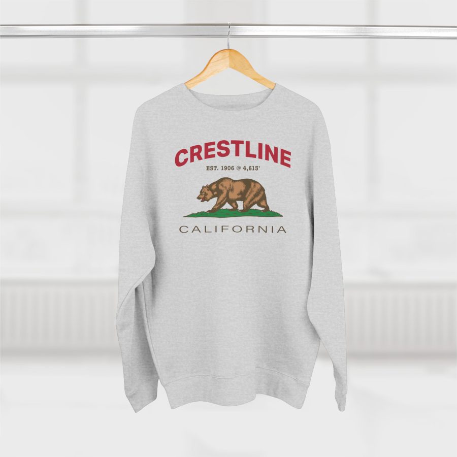 crestline, ca premium california bear crewneck sweatshirt with est. date + elevation