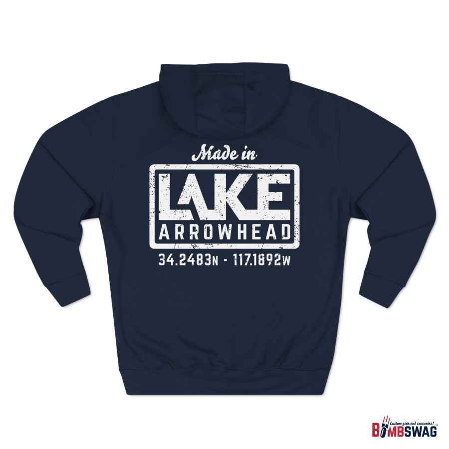 lake arrowhead premium modern la stamp hoodie with map coordinates