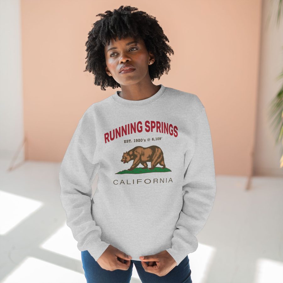 running springs, ca premium california bear crewneck sweatshirt with est. date + elevation