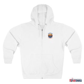 crestline, ca premium zip hoodie with our lakeside cabin sunset design