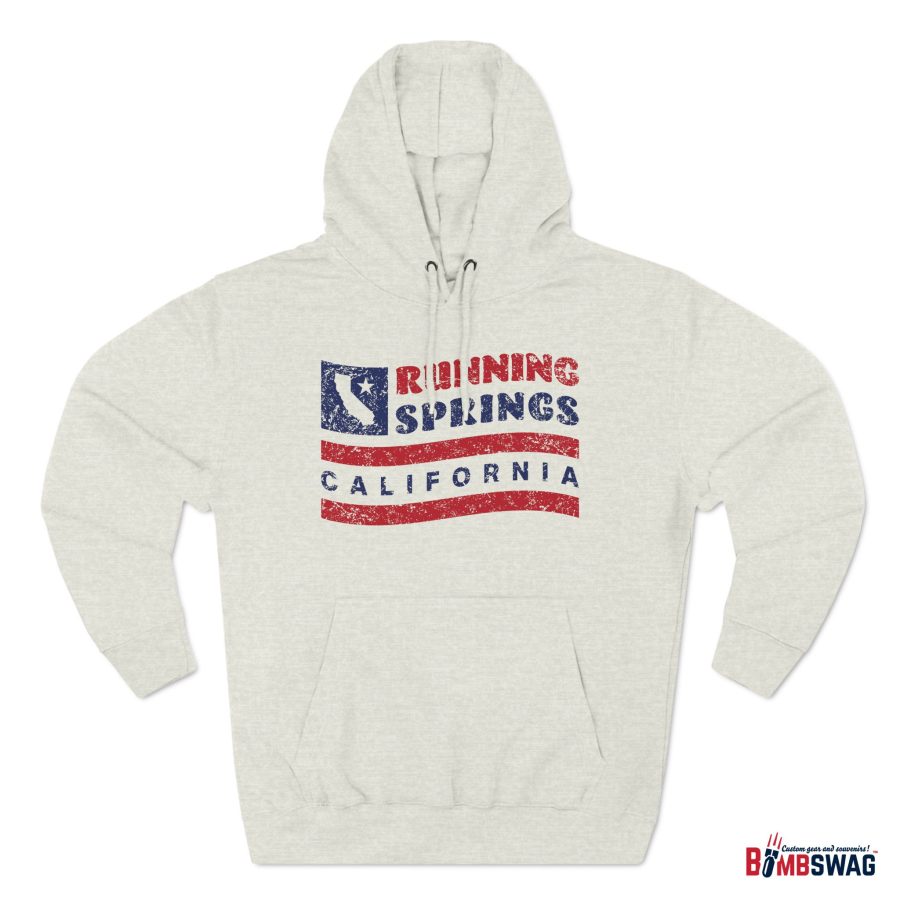 running springs premium hoodie with our flag wave, star, and state shape design