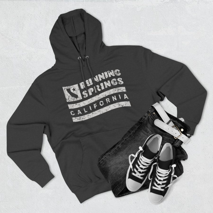 running springs premium hoodie with our flag wave, star, and state shape design