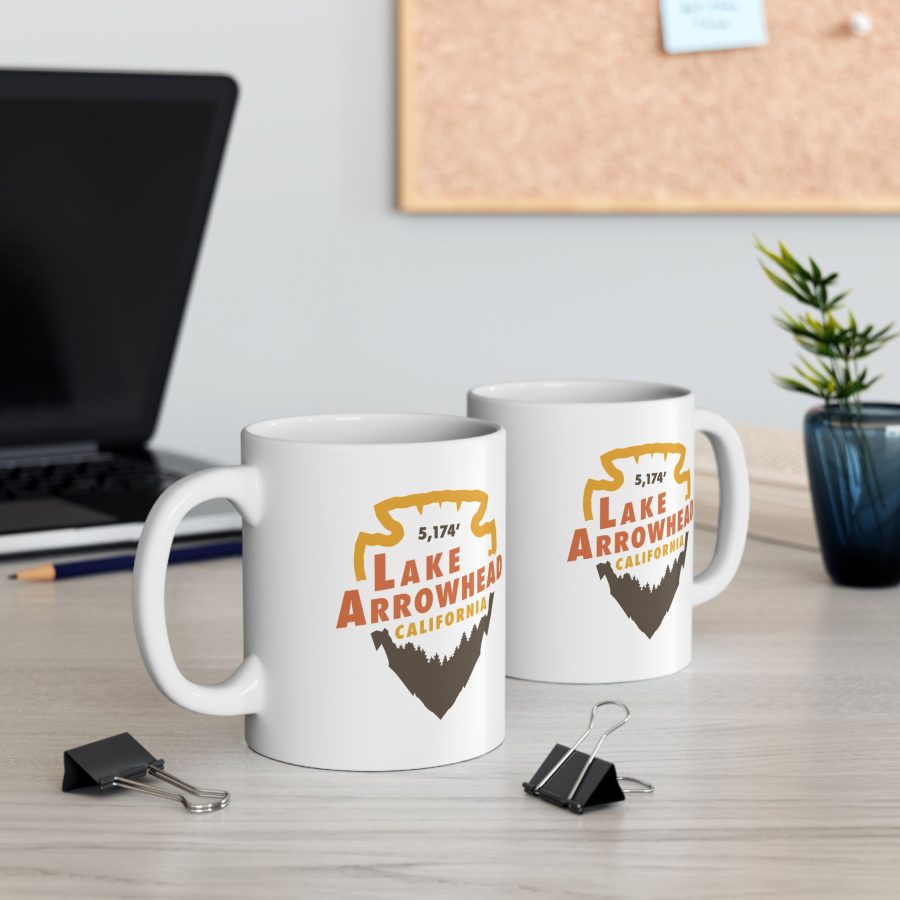 lake arrowhead coffee mug with our vintage signature arrowhead + elevation