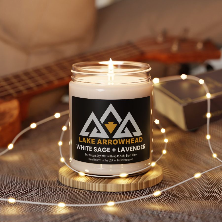 lake arrowhead candle with our black gold three peak arrowhead label art 9 oz blended soy wax