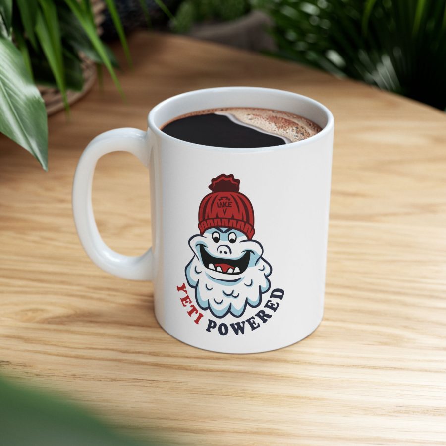 lake arrowhead coffee mug with our exclusive winter yeti powered artwork