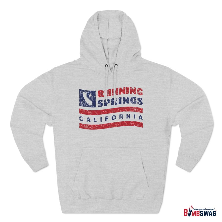 running springs premium hoodie with our flag wave, star, and state shape design