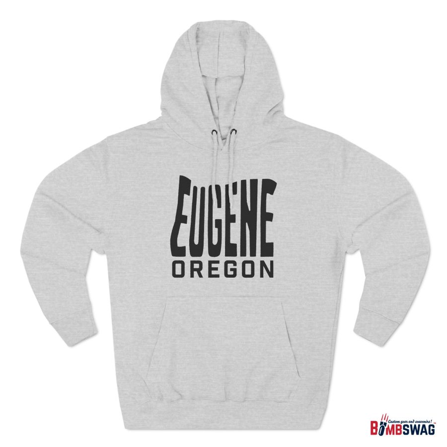 eugene oregon premium hoodie with custom state shaped typeface