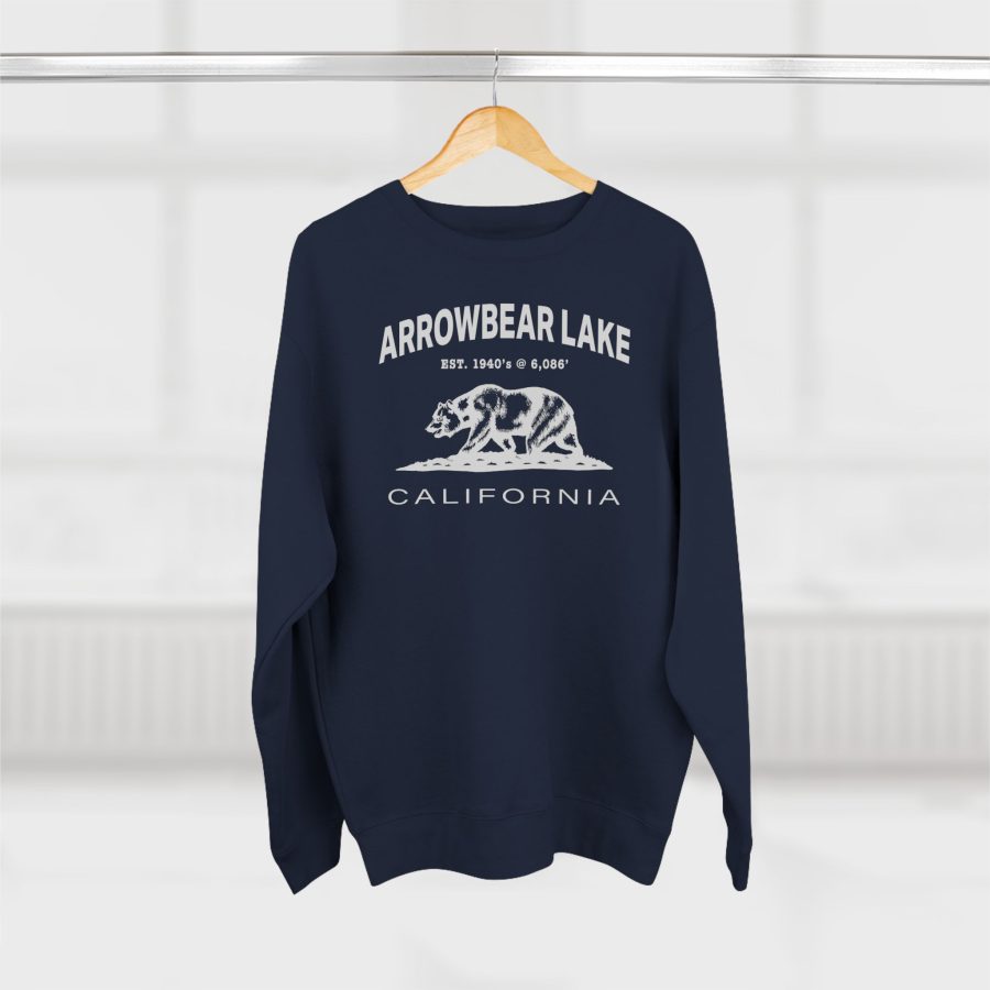 arrowbear lake premium california bear crewneck sweatshirt with est. date + elevation