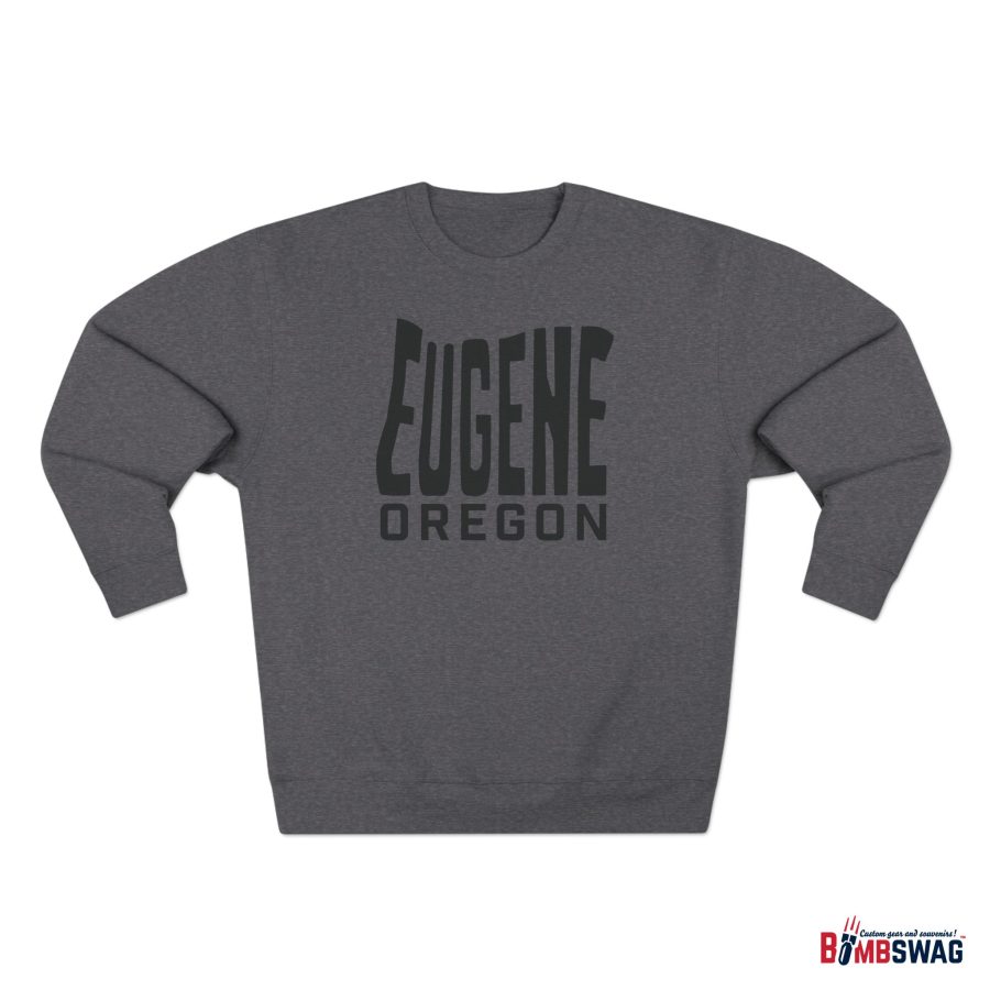 eugene premium crewneck sweatshirt with custom state shaped typeface