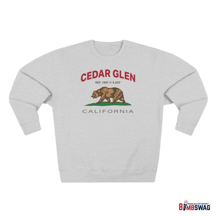 cedar glen premium california bear crewneck sweatshirt with est. date + elevation