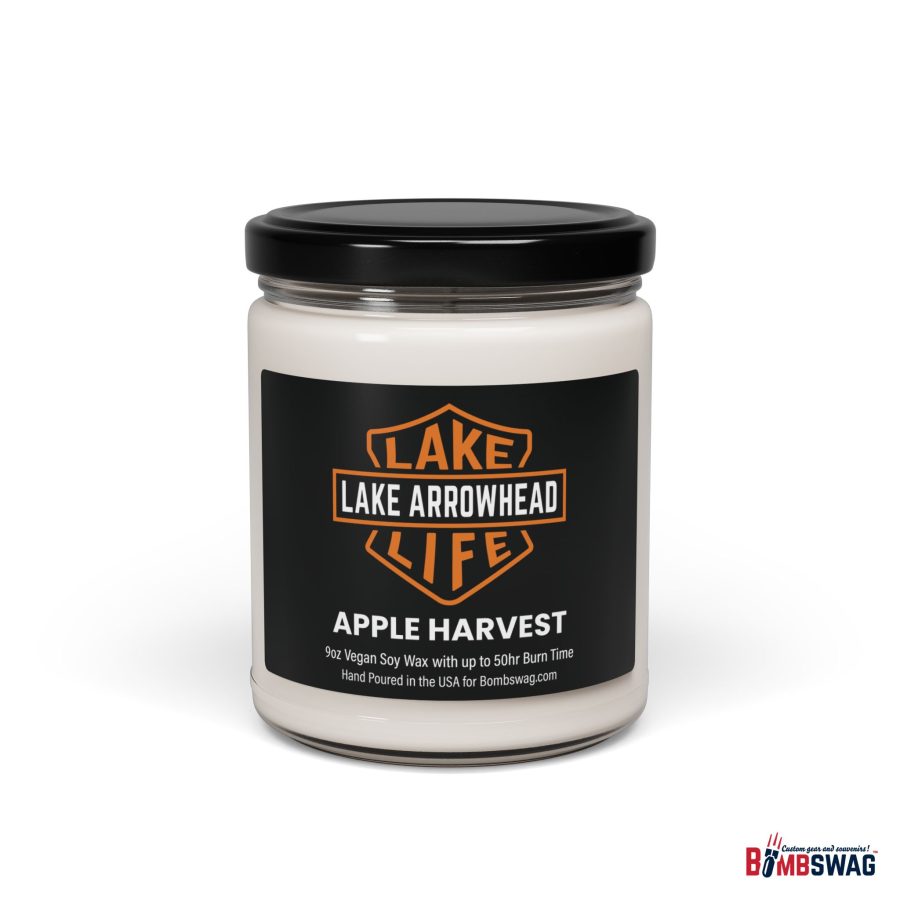 lake arrowhead candle with our signature lake life shield label art 9oz blended soy wax