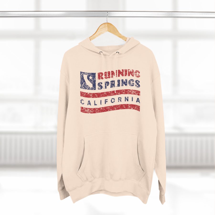 running springs premium hoodie with our flag wave, star, and state shape design