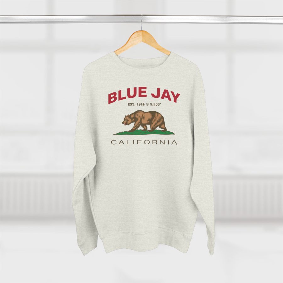 blue jay, ca premium california bear crewneck sweatshirt with est. date + elevation