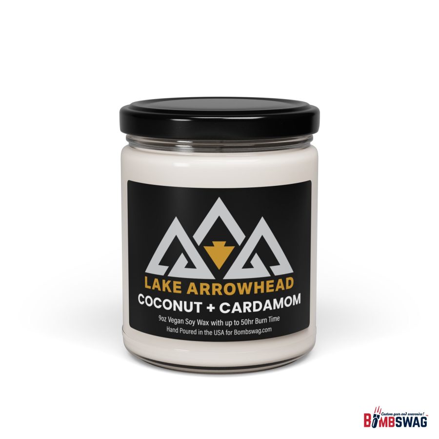 lake arrowhead candle with our black gold three peak arrowhead label art 9 oz blended soy wax