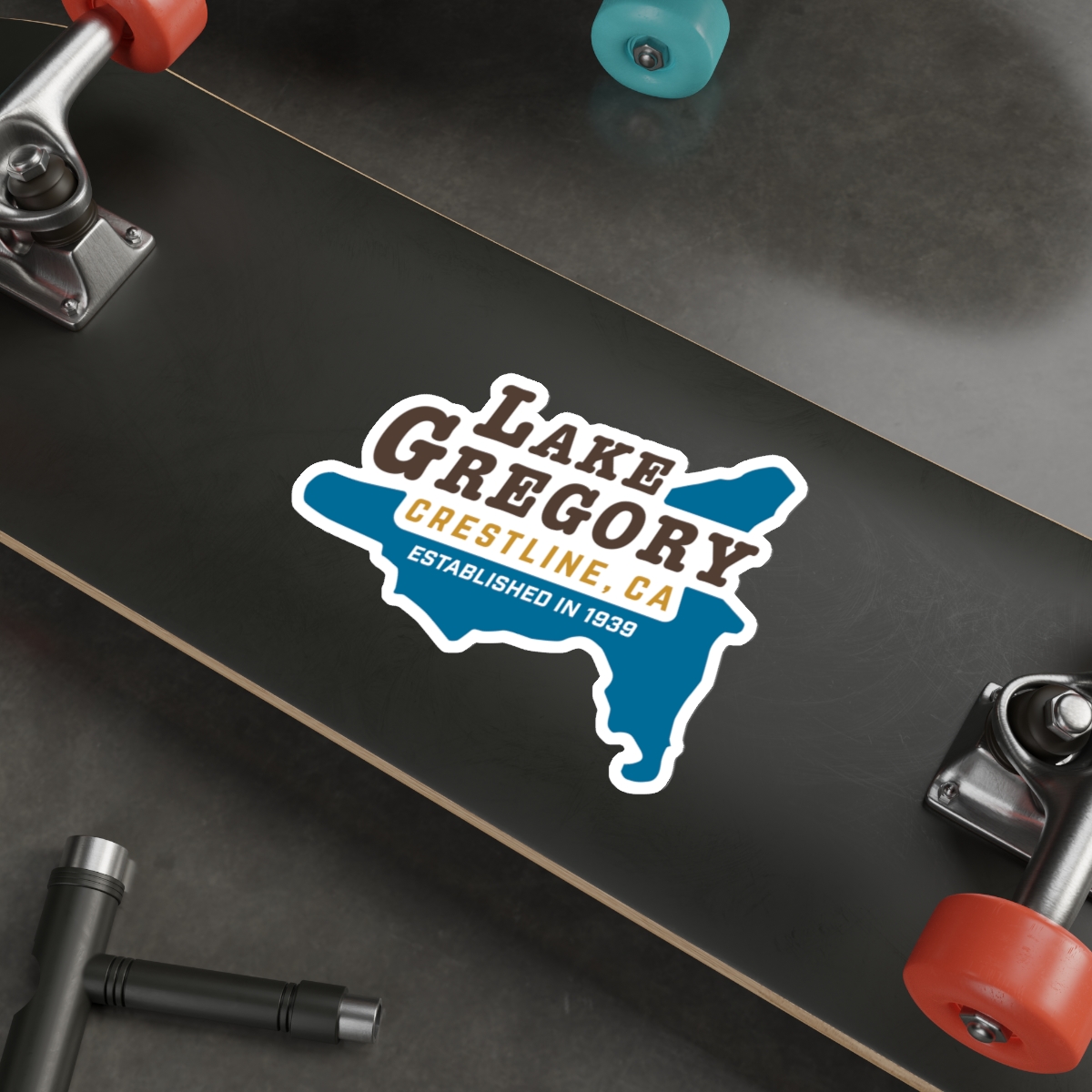 lake gregory crestline sticker — die cut map decal (established 1939) lake gregory crestline sticker — die cut map decal (established 1939)