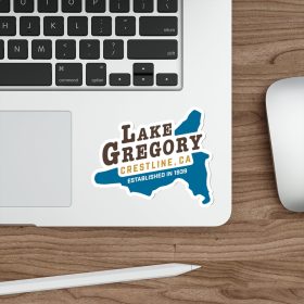 lake gregory crestline sticker — die cut map decal (established 1939)