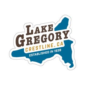 lake gregory crestline sticker — die cut map decal (established 1939)