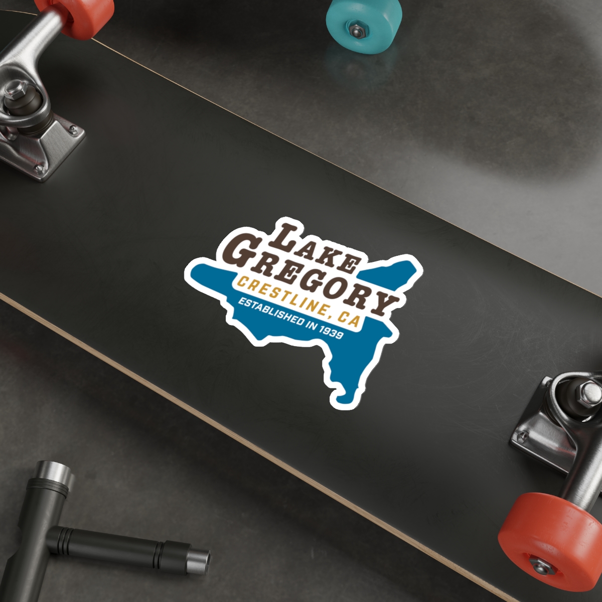 lake gregory crestline sticker — die cut map decal (established 1939) lake gregory crestline sticker — die cut map decal (established 1939)